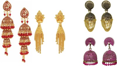 Aadiyatri Combo of Ravishing 4 pairs of Jhumki Earrings Brass Jhumki Earring