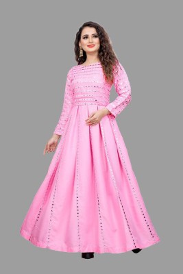 KARAN TEXTILES Anarkali Gown(Pink)