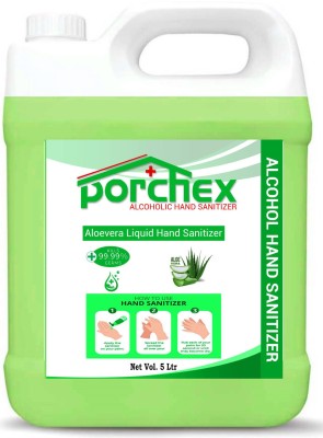 Porchex Aloe Vera Liquid 75% Alcohol Based (Kills 99.99% Germs & Flu Viruses) with triple action formula sanitizes hands nourishes skin Can 5 Liters cans Hand Sanitizer Can(5 L)