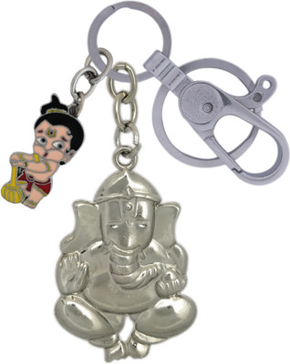 HANDSOME ISK Lord Ganesha Both Side same High Quality Metallic with locking lock and Little Hanuman Key Chain