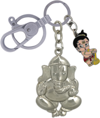 SHOKY LOOKS Bhagwan Ganesha Style Design Chorme Finishing same as both side with Quality locking hook along with multicolor Hanuman Ji Key Chain