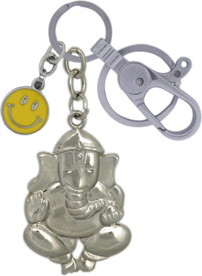 HANDSOME ISK Lord Ganesha Both Side same High Quality Metallic with locking lock and cute Smiley Key Chain