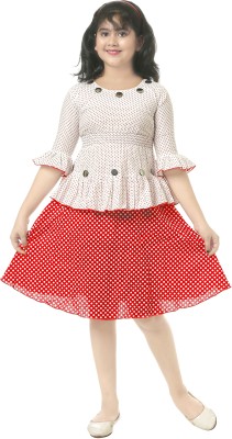 GANU Girls Casual Top Skirt(Red, White)