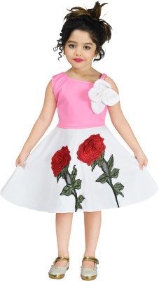 MIRHA FASHIONS Girls Below Knee Festive/Wedding Dress(Pink, Sleeveless)