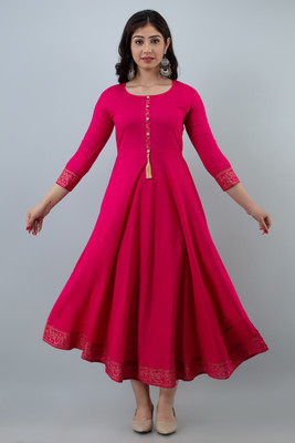 LABULY Women Solid Flared Kurta(Pink)