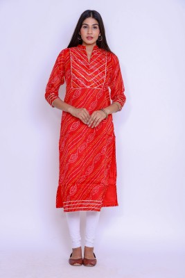 fabricsangrah Women Printed Straight Kurta(Red)