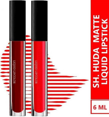 Sh.Huda Matte Liquid Mousse Beauty Lipstick Combo Pack Of 2 [Edition,Deep](Red, Maroon, 6 ml)