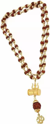 Lila Gold Plated Rudraksh Shiva Om/Trishul/Damru Inspired Mala Pendant Gold-plated Plated Brass Chain