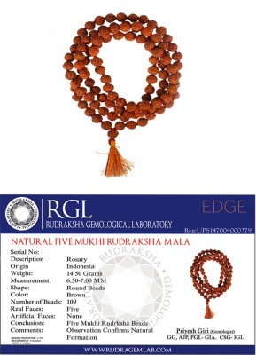 SHIVOHAM Original 5 Mukhi Rudraksha Mala 108+1 Beads (Lab Certified) Dori Necklace