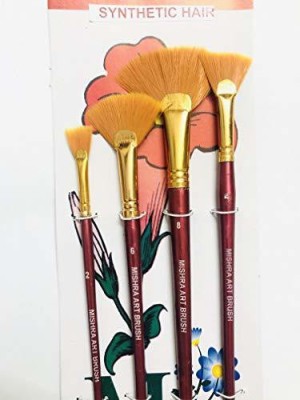 Paaroots Golden Synthetic Hair fan Long Handled Brushes Set of 4 Paint Brushes Artistic Quality Suitable for Beginners to Professionals ( 2, 4, 6, 8)(Multicolor)