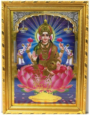 Dalvkot Goddess Lakshmi Ashta Lakshmi Nice Background Gold Coated Synthetic Photo Framefor Wall Hanging Puja Mandir Religious Frame
