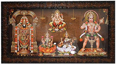 Dalvkot Lord Balaji, Hanuman, Lakshmi, Saraswati and Ganesh Photo Frame for Wall Hanging with Good Finishing Fiber Frame Design and Bricks Background Religious Frame
