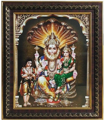 Dalvkot Lord Narasimha / Shree Nrusimha / Narasingh / Narsingh / Narasingha with Gold Plated Photo Frame Religious Frame