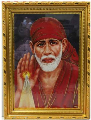 Dalvkot Lord Shirdi Sai Saibaba Nice Background Gold Coated Synthetic Photo Framefor Wall Hanging Puja Mandir Religious Frame