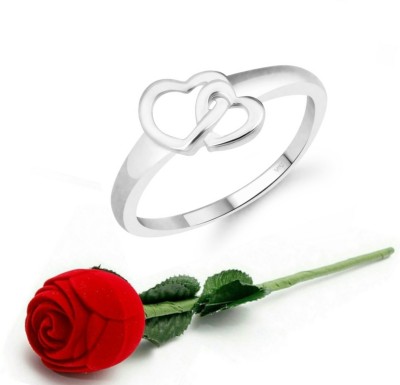 VIGHNAHARTA Vighnaharta Cute Double Heart CZ Rhodium Plated Ring with Scented Velvet Rose Ring Box for women and girls and your Valentine. Alloy Rhodium Plated Ring