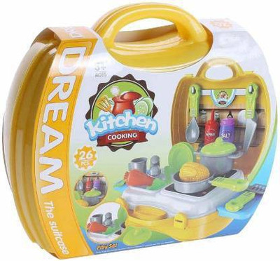 jmv Good Quality 26 Pieces Kid Chef's Bring Along Kitchen Set Cooking Suitcase.