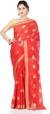 DS CREATION Printed Handloom Cotton Silk Saree(Red)
