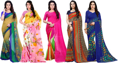 Anand Sarees Printed Daily Wear Georgette Saree(Pack of 5, Multicolor)