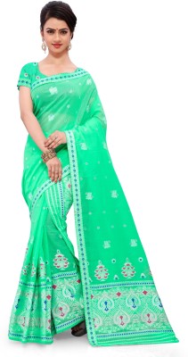 Skiran's Woven Mekhela Chador Cotton Blend Saree(Green)