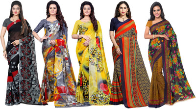 Anand Sarees Printed Daily Wear Georgette Saree(Pack of 5, Multicolor)
