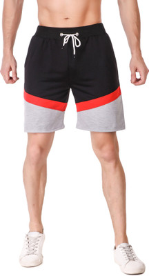 Plus91 Color Block Men Black, Red, Grey Basic Shorts