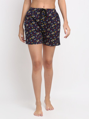ELEVANTO Floral Print Women Dark Blue Regular Shorts