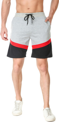 Plus91 Color Block Men Grey, Red, Black Basic Shorts