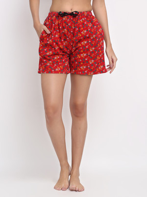 ELEVANTO Floral Print Women Red Regular Shorts