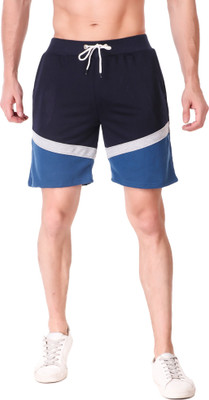 Plus91 Color Block Men Blue, White Basic Shorts