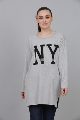 DG Star Printed Women Round Neck Grey T-Shirt