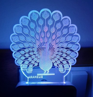 ARANEUS Peacock fether 3D Illusion LED Night Lamp For Home Decoration,Bedroom decorative Lighting gifts for boys,girls,kids,friends - 7Multicolour light (Small Size-9cm) ANL-20 Night Lamp Night Lamp(10 cm, Multicolor)