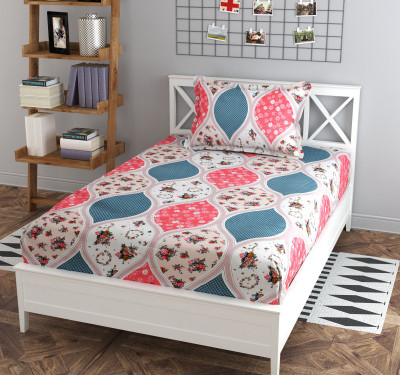 Apala 260 TC Polycotton Single Floral Bedsheet(Pack of 1, Pink)