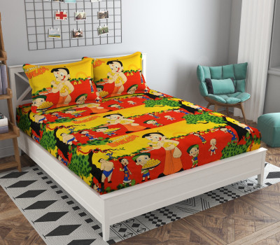 GT Handloom 240 TC Polycotton Double Printed Flat Bedsheet(Pack of 1, Yellow)