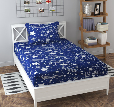 AMORET 240 TC Polycotton Single Printed Flat Bedsheet(Pack of 1, Blue)