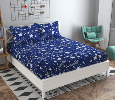 GT Handloom 240 TC Polycotton Double Printed Flat Bedsheet(Pack of 1, Blue)
