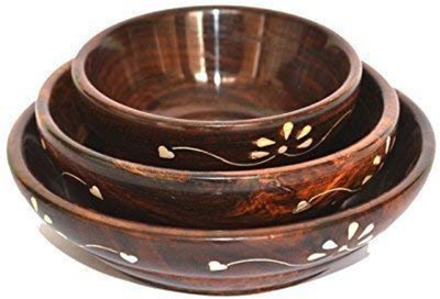 QADIR ENTERPRISE Wooden Serving Bowl(Pack of 3, Brown)