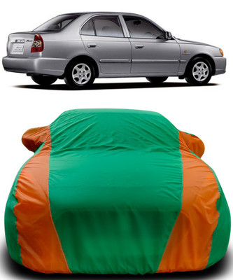Gavya Car Cover For Hyundai Accent Viva (With Mirror Pockets)(Green, Orange)