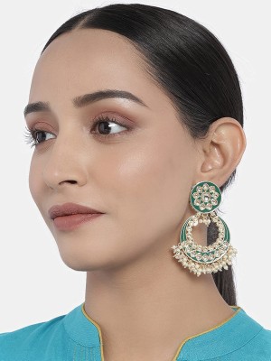 I Jewels 18k Gold Plated Traditional Pearl Kundan Meenakari Chandbali Earrings for Women Alloy Drops & Danglers