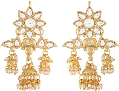 I Jewels 18K Gold Plated Traditional Jhumka Earrings Encased with Faux Kundan & Pearl for Women Alloy Drops & Danglers