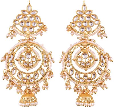 I Jewels 18K Gold Plated Traditional Earrings Encased with Faux Kundan & Pearl for Women Alloy Drops & Danglers
