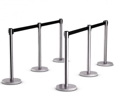Ladwa Set of 6 Q Manager, 202 Grade Extendable 2.25 mtr Hook Type Stanchions Barrier Accessories Steel Barricade, Black Que Manager Emergency Sign(Reflective Sign)