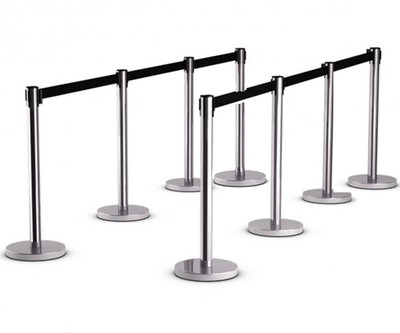 Ladwa Set of 8 Queue Managers | 2.25m Extendable Steel Stanchions with Hook Emergency Sign(Reflective Sign)