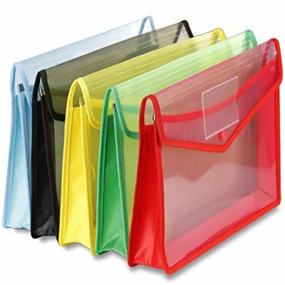 TITIRANGI PLASTICS 5Pcs Envelope Folder ,Transparent Poly-Plastic A4 Documents File Storage Bag with Snap Button Set of 5 / Certificate Holder/Document Folder for A4(Set Of 5, Multicolor)