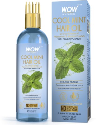 WOW SKIN SCIENCE Cool Mint Hair Oil - with Comb Applicator - Non Sticky & Non Greasy - for All Hair Types - No Mineral Oil, Silicones, Synthetic Fragrance - 100mL Hair Oil(100 ml)