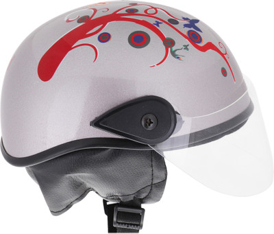 Western Era Stylish Half Face Helmet for Kid | Baby Safety & Comfort | (3-12 Yr) (Red Decal) Motorbike Helmet(Silver Glossy)