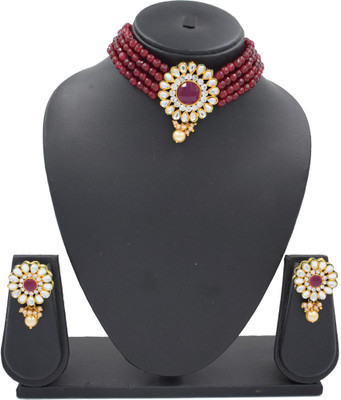 Sandhya Designer Studio Stone Pink Jewellery Set(Pack of 1)