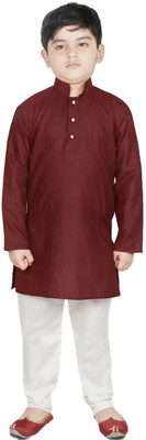 TRUST OUS Boys Festive & Party Kurta and Pyjama Set(Maroon Pack of 1)