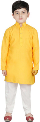 TRUST OUS Boys Festive & Party Kurta and Pyjama Set(Yellow Pack of 1)