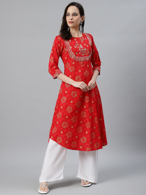 anubhutee Women Printed A-line Kurta(Red)