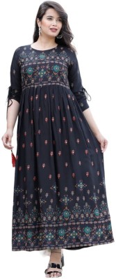 Rajshri Creations Women Printed Flared Kurta(Black)